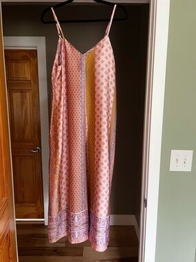 Impressions Pink and Gold Patterned Slip Midi Dress